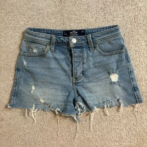 Hollister Denim Shorts Distressed Frayed Hem High Rise Mom Jean Size 25‎